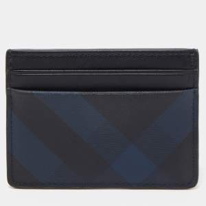 Burberry Navy Blue/Black London Check Canvas And Leather Sandon Card Holder