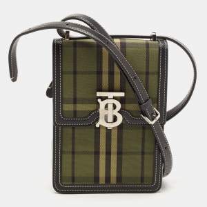 Burberry Black/Green Checkered Canvas and Leather Robin Crossbody Bag