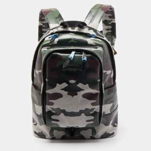 Burberry Green Camouflage Coated Canvas Large Jack Backpack