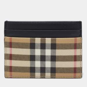 Burberry Beige House Check Coated Canvas and Leather Card Holder