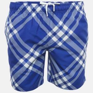 Burberry Blue Tri Bar Checks Synthetic Swim Shorts S