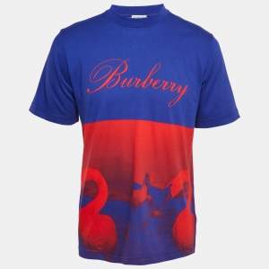 Burberry Blue Swan Print Cotton Crew Neck T-Shirt S