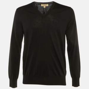 Pre Owned Burberry Black Merino Wool Benton V-Neck Sweater S