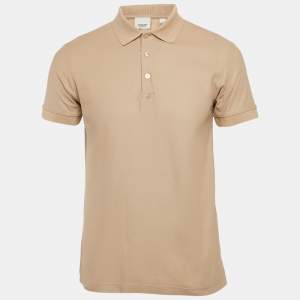 مملوكة مسبقًا تي شيرت بولو بربري كحلي مطرز بشعار تي بي قطن بيكيه مقاس كبير (لارج)