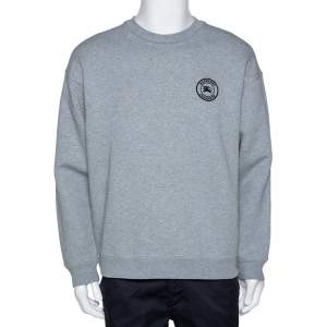 مملوكة مسبقًا Burberry Grey Fleece Back Cotton Blend Logo Embroidered Sweatshirt M