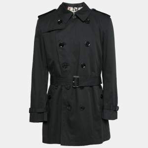Burberry Brit Black Cotton Double Breasted Belted Lightweight Trench Coat L