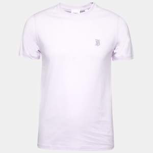 Pre Owned Burberry Lilac Cotton Logo Embroidered Short Sleeve T-Shirt S
