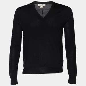 Burberry Black Wool V-Neck Sweater M