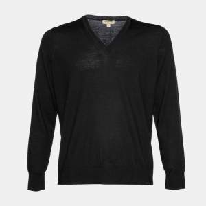 Burberry Black Merino Wool V-Neck Jumper L