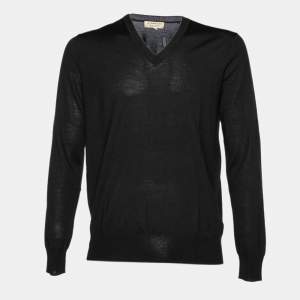 Burberry Black Wool V-Neck Jumper M