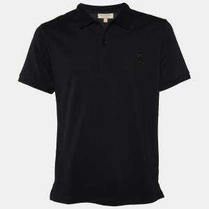 Burberry Black Cotton Pique Logo Embroidered Polo T-Shirt XL