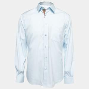 Burberry Light Blue Cotton Blend Button Front Full Sleeve Shirt M