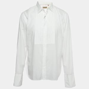 Burberry White Pintuck Cotton Button Front Full Sleeve Shirt XL