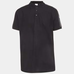 Burberry Black Logo Woven Cotton Polo T-Shirt M