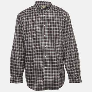 Burberry Navy Blue Checked Print Cotton Button Front Shirt XL