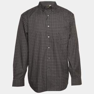 Burberry Grey Checked Print Cotton Button Front Shirt XL