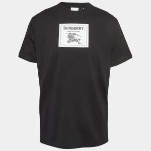 Burberry Black Logo Applique Cotton Crew Neck T-Shirt S