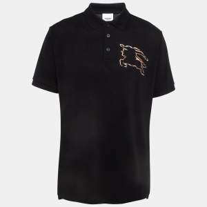 Burberry Black Winslow Logo Pique Cotton Polo T-Shirt L