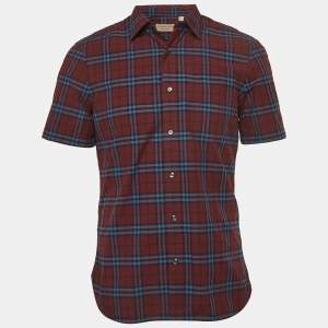 Burberry Crimson Red Checked Cotton Short Sleeve Alexander Shirt M