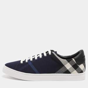 Pre Owned Burberry Indigo/Black Nova Check Denim and Leather Albert Low Top Sneakers Size 41