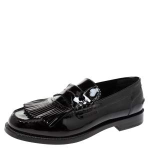 Burberry Black Patent Leather Bedmoore Fringe Detail Penny Loafers Size 44