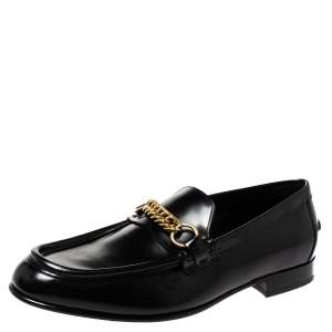 Burberry Black Leather Solway Chain Detail Slip On Loafers Size 45