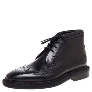 Burberry Black Brogue Leather Wilmont Ankle Boots Size 42