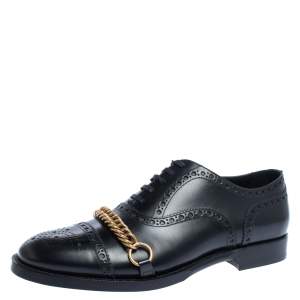 Burberry Black Brogue Leather Chain Link Lace Up Oxford Size 42.5