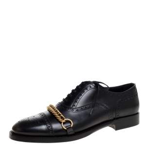 Burberry Black Brogue Leather Chain Link Lace Up Oxford Size 43
