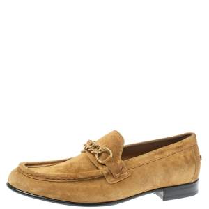 Burberry Brown Suede Leather Solway Chain Detail Slip On Loafers Size 41.5