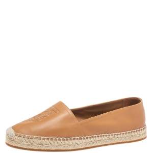 Burberry Brown Leather TB Slip On Espadrilles Loafers Size 39