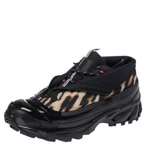Burberry Black Mesh And Leopard Print Satin Arthur Low Top Sneakers Size 43