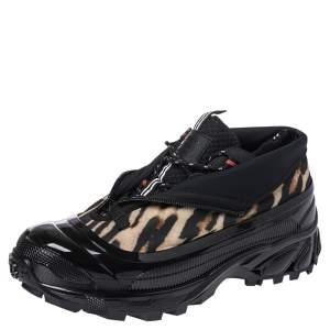 Burberry Black Mesh And Leopard Print Satin Arthur Low Top Sneakers Size 43.5