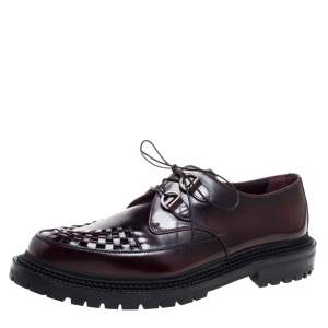 Burberry Burgundy Leather Woven Toe Detail Lace Up Platform Creepers Size 44