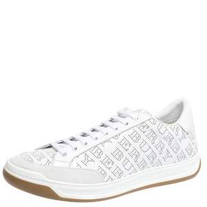 Burberry White/Grey Perforated Leather Timsbury Low Top Sneakers Size 45.5