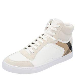Burberry White House-check Leather and Suede Reeth Trainers Size EU 43.5