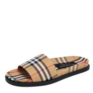 Burberry Multicolor Vintage Check Fabric Ashmore Flat Slides Size 42