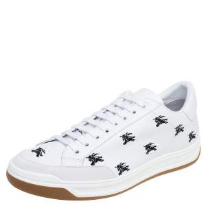 Burberry White Knight Embroidered Leather Timsbury Sneakers Size 45