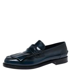 Burberry Navy Blue Leather Fringe Detail Penny Loafers Size 44 