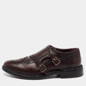 Burberry Burgundy Brogue Leather Delmar Asymmetric Monk Derby Size 41