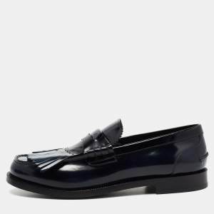Burberry Navy Blue Patent Leather Bedmoore Fringe Detail Penny Loafers Size 44