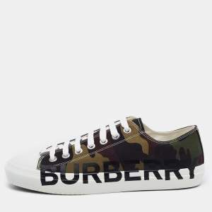 Burberry Green Camo Print Canvas Larkhall Low Top Sneakers Size 45