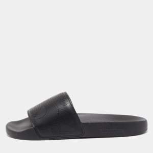 Burberry Black Perforated Leather Furley Flat Slides Size 40