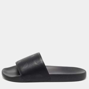 Burberry Black Perforated Leather Furley Flat Slides Size 46