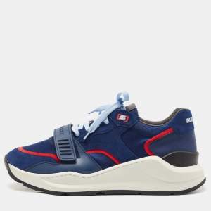 Pre Owned Burberry Blue Suede Ramsey Bicolor Low Top Sneakers Size 46