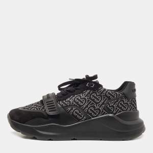 Pre Owned Burberry Black Suede and Leather Print Ramsey Sneakers Size 45