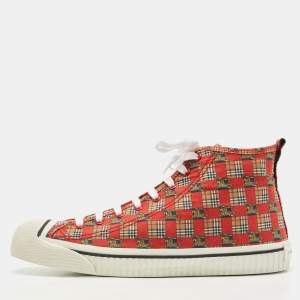 Burberry Red Check Fabric Kingly High Top Sneakers Size 45