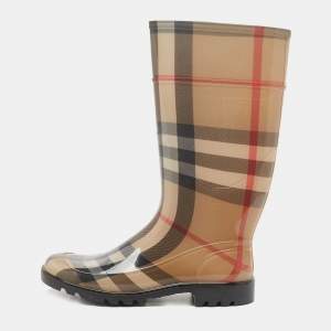 Burberry Brown Nova Check Rubber Rain Boots Size 41