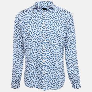 Burberry Prorsum White/Blue Flower Print Cotton Long Sleeve Shirt XL