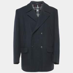 Burberry Prorsum Navy Wool Double Breasted Coat XL